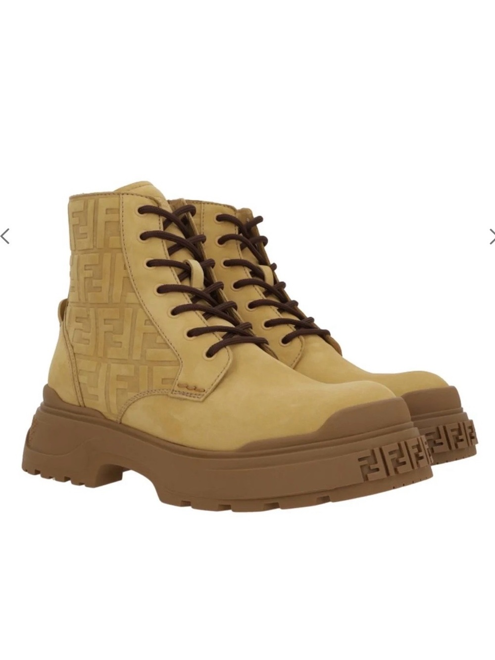 FENDI FORCE FF MONOGRAM LIGHT BROWN NUBUCK ANKLE BOOT LACE-UP W/ZIPPER SZ 11 NEW